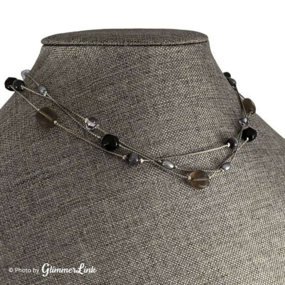 NY & Co Black & Gray Triple Strand Beaded Necklace - Picture 2 of 8